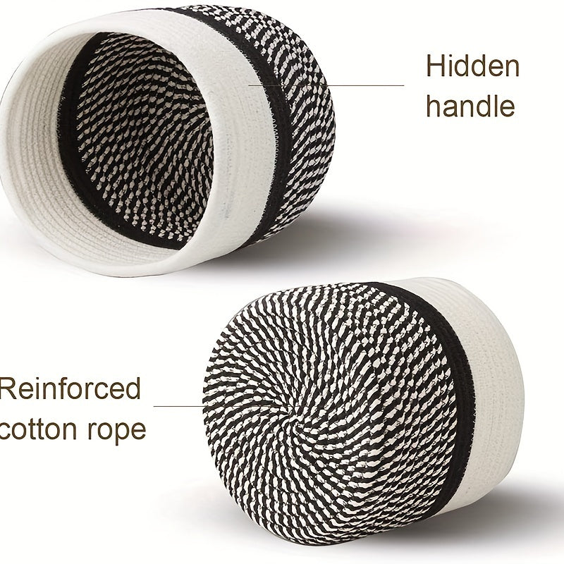 Nutshell bohemian storage basket made of reinforced cotton rope with a hidden handle