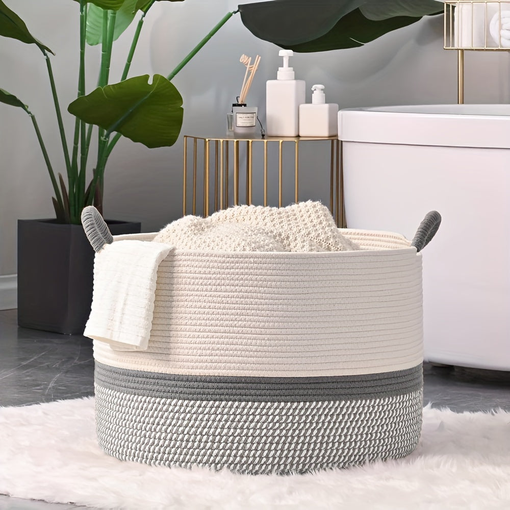 Boho Large Woven Storage Basket with Handles for organizing home essentials and decor
