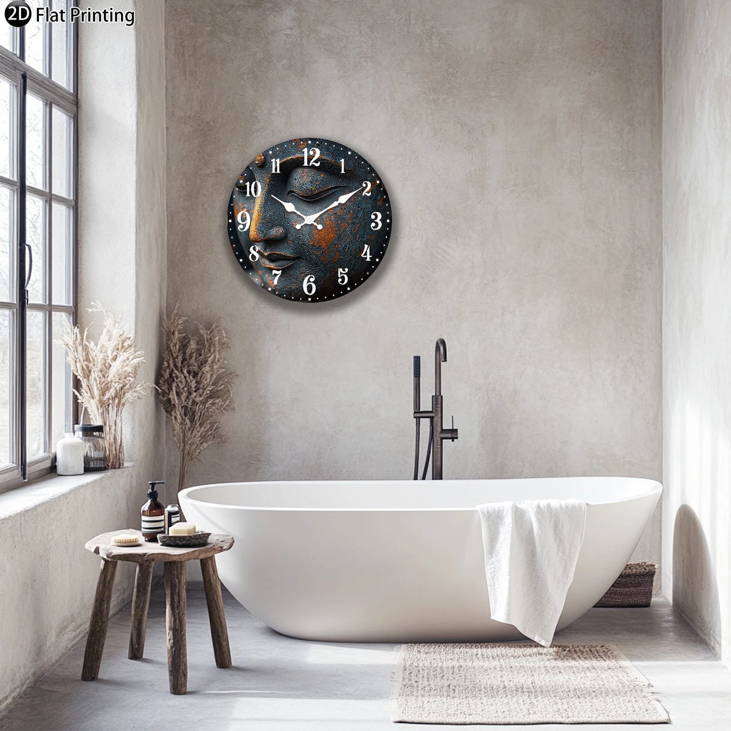 Nutshell Buddha wall clock for bedroom featuring a rustic design and elegant numerals