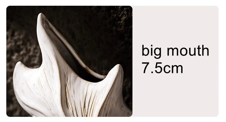 CAPIRON Ceramic Conch Vase by Nutshell with a big mouth opening of 7.5cm in white ceramic