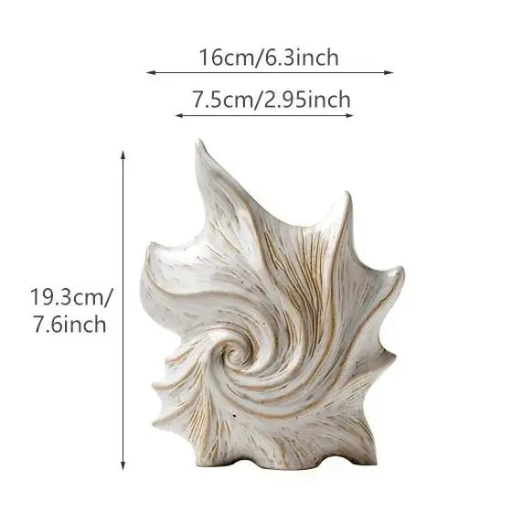 Nutshell CAPIRON Ceramic Conch Vase in white and beige with spiral conch design and natural texture