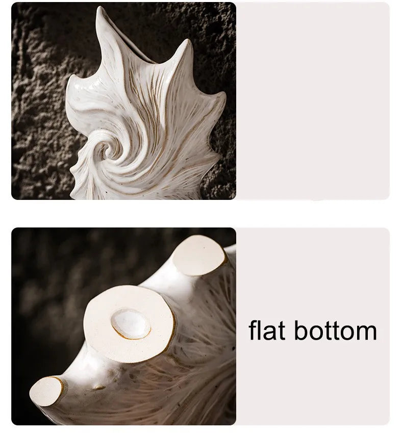 CAPIRON Ceramic Conch Vase by Nutshell with intricate shell design and flat bottom for stability