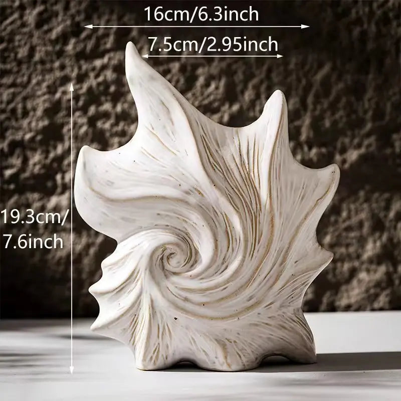 Nutshell CAPIRON Ceramic Conch Vase in white with textured swirl design and natural finish