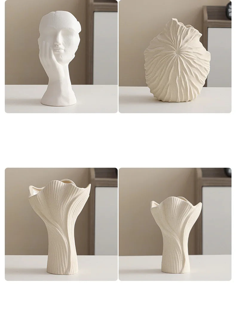Set of Nutshell ceramic conch design vase in white with unique sculptural shapes and textured details