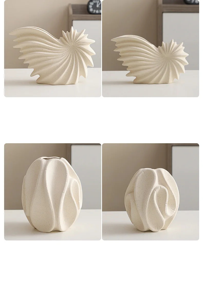 Nutshell ceramic conch design vase in neutral color showcasing unique shell-inspired texture and organic shape