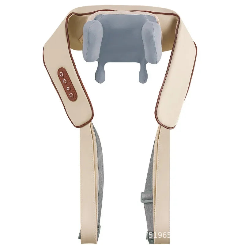 Nutshell 3D kneading neck massager with heat beige wearable shiatsu neck wrap with shoulder straps and controls