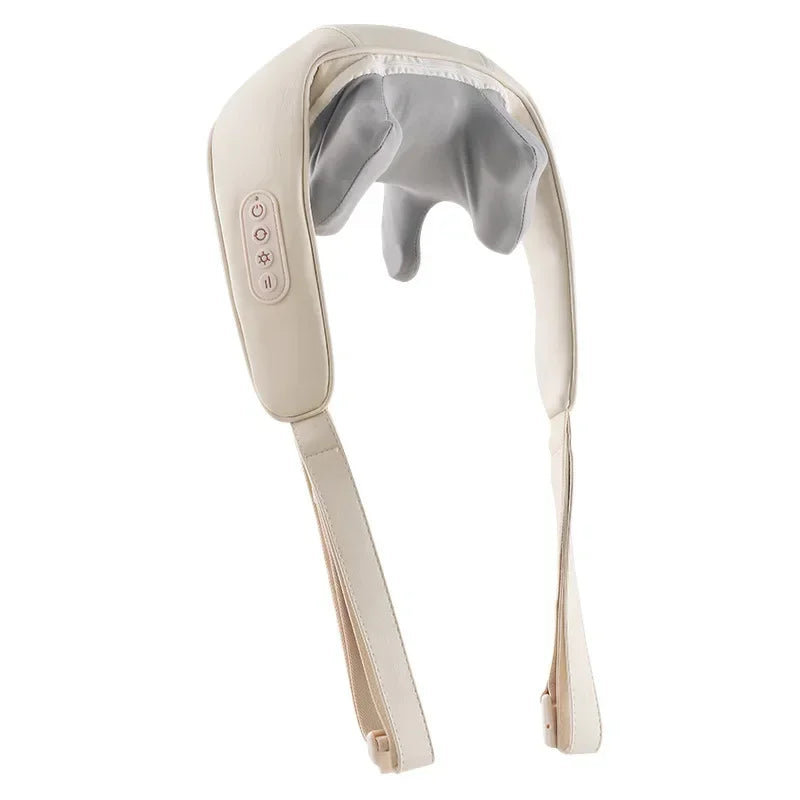 Nutshell beige 3D kneading neck massager with heat ergonomic U shape straps and control buttons