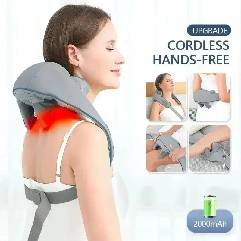 Nutshell 3D kneading neck massager with heat cordless hands free wearable neck and shoulder wrap with 2000mAh battery