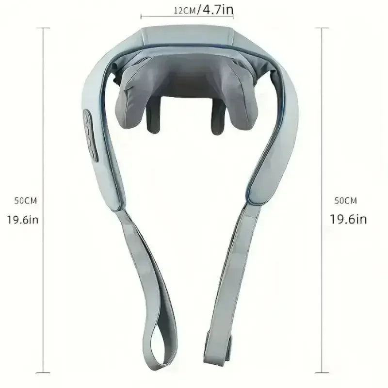 Nutshell 3D kneading neck massager with heat in gray wearable design with shoulder straps and controls
