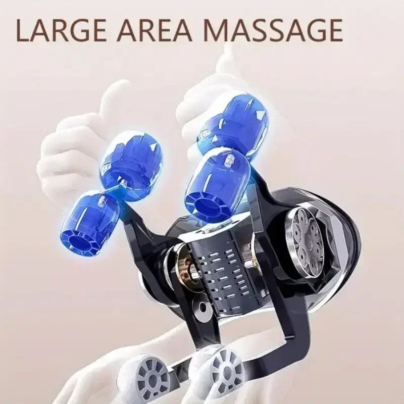 Nutshell 3D kneading neck massager with heat showing internal rotating blue massage nodes and gears