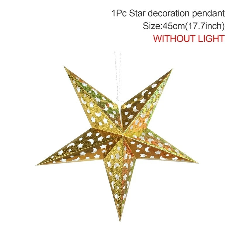 Golden Christmas star paper lantern decoration pendant with intricate cutout design, 17.7 inches in size