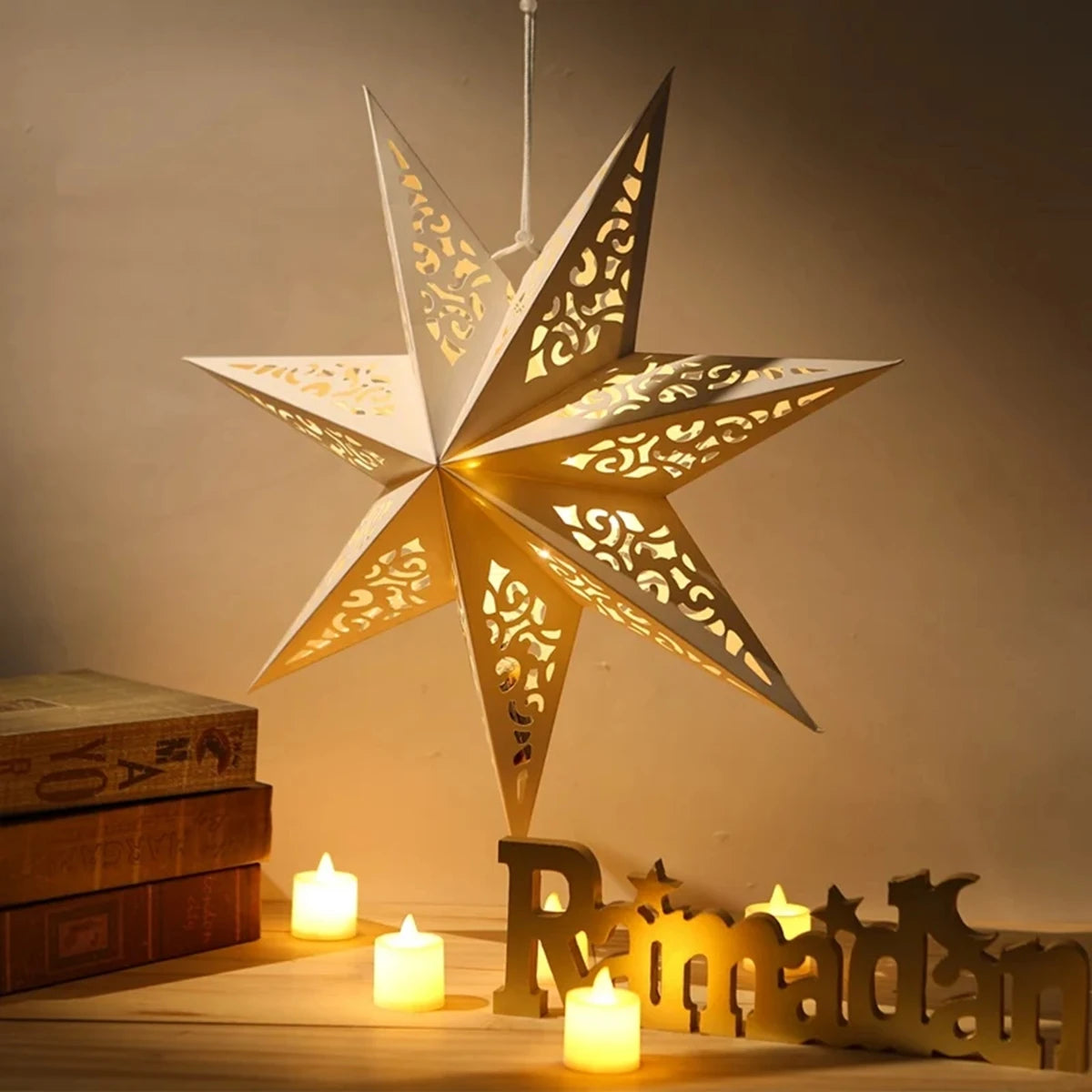 Christmas star paper lantern with intricate cutouts, perfect for holiday decor and festive settings