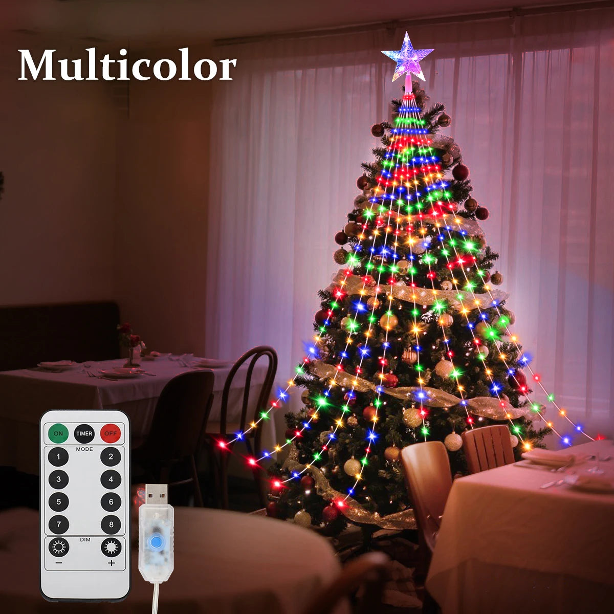 Multicolor Christmas tree shooting star lights with remote control for festive holiday decorations