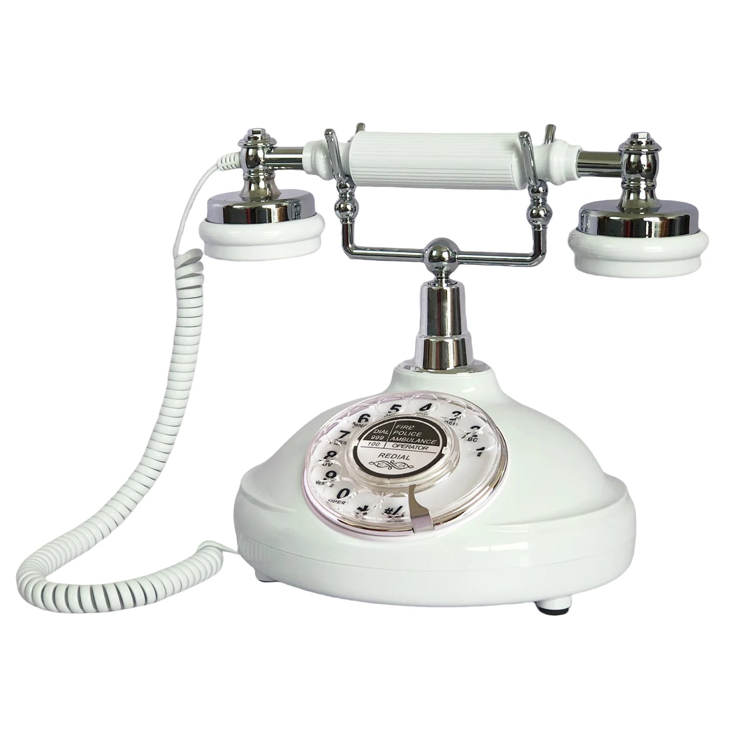 Nutshell Classic Vintage Landline Phone in white with rotary dial and chrome accents