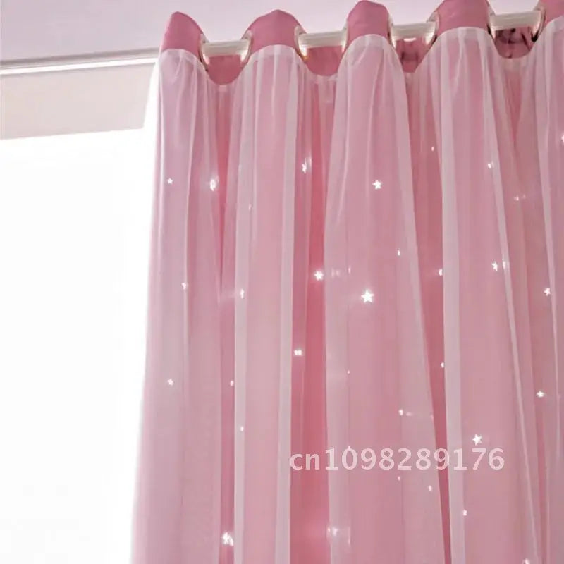 Nutshell Double Layer Sheer Star Curtains pink grommet panels for bedroom window with star pattern