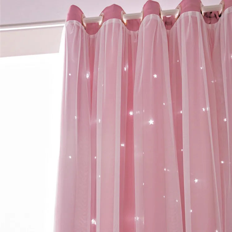 Double Layer Sheer Star Curtains pink grommet top by Nutshell layered sheer panels with star pattern