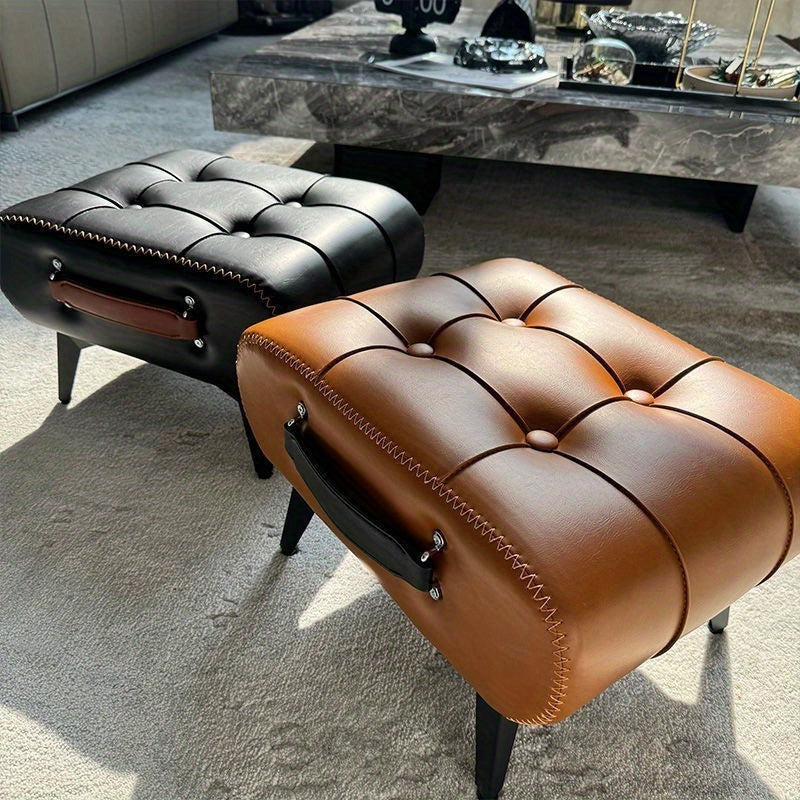 Nutshell comfortable faux leather footrest in black and brown with stylish tufted design and sturdy legs
