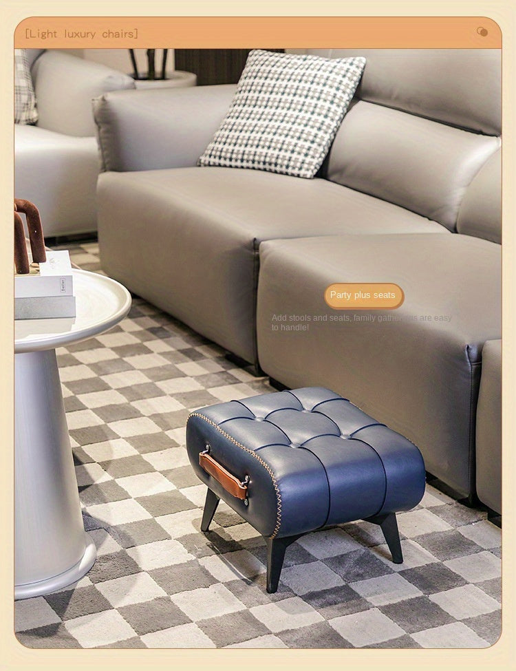Nutshell Comfortable Faux Leather Footrest in Navy Blue with Stylish Design for Living Rooms