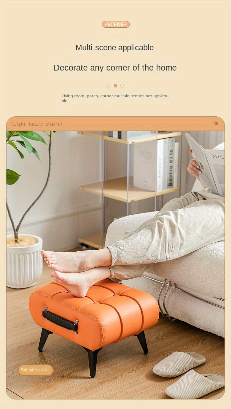 Nutshell comfortable faux leather footrest in orange, perfect for relaxing in any room of the home