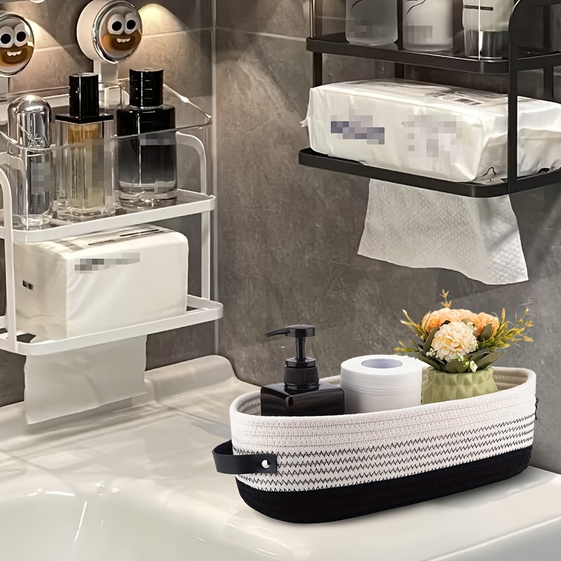 Nutshell decorative storage basket in a stylish bathroom setting with toiletries and flowers arranged neatly