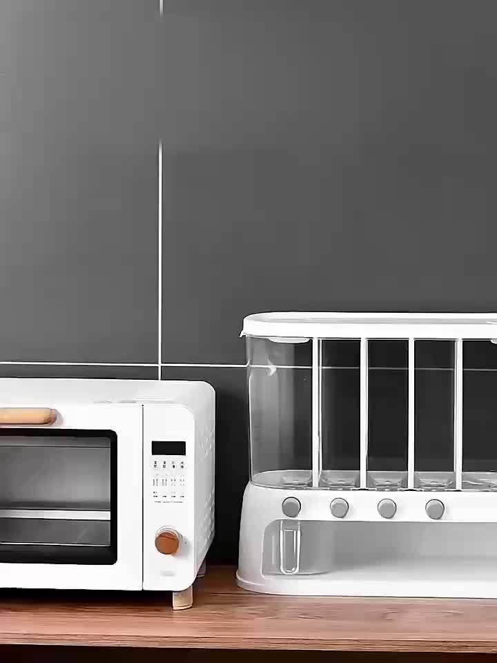Nutshell kitchen organiser featuring a modern dry food dispenser for convenient food storage