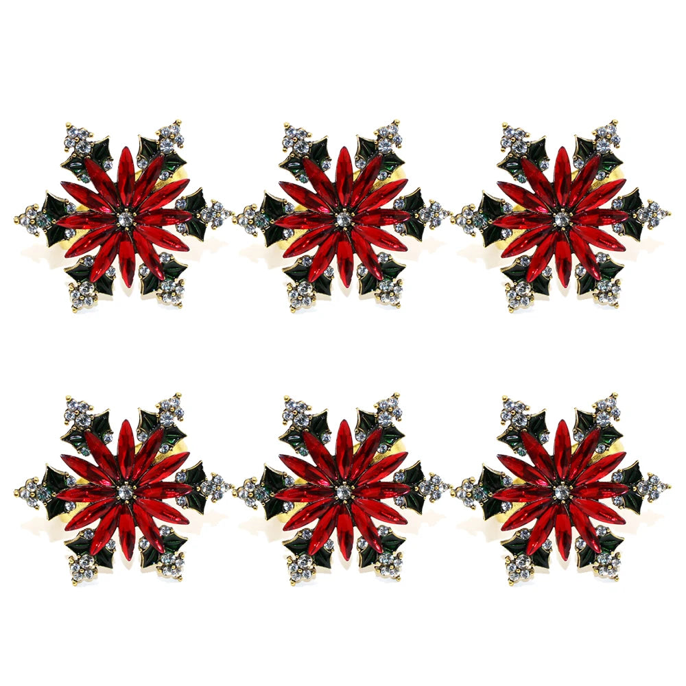 Elegant Christmas napkin rings set featuring red and silver star designs for festive table settings