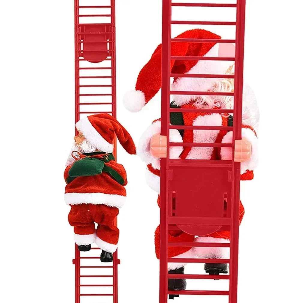 Electric climbing Santa Christmas ornament with two Santa figures on a red ladder