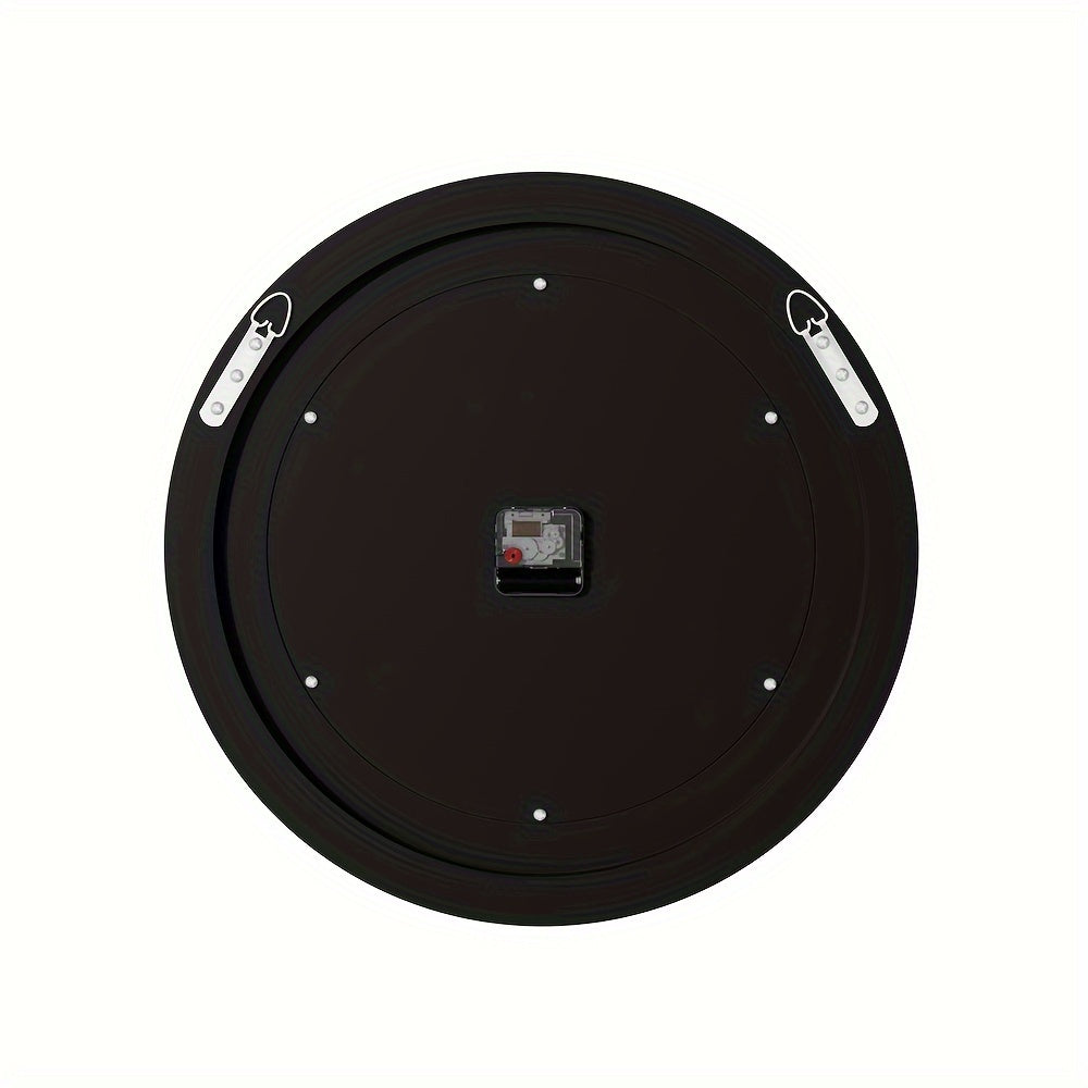 Back view of Nutshell elegant glass mirrored wall clock showing mounting hooks and clock mechanism