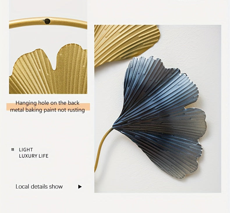 Elegant European style wall art featuring golden and blue leaves with a modern design for home decor