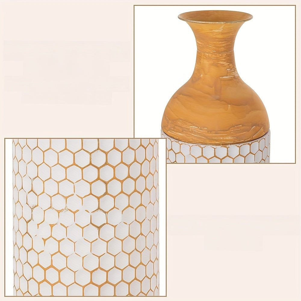 Nutshell extra large metal floor vases in honeycomb design with a stunning gold finish