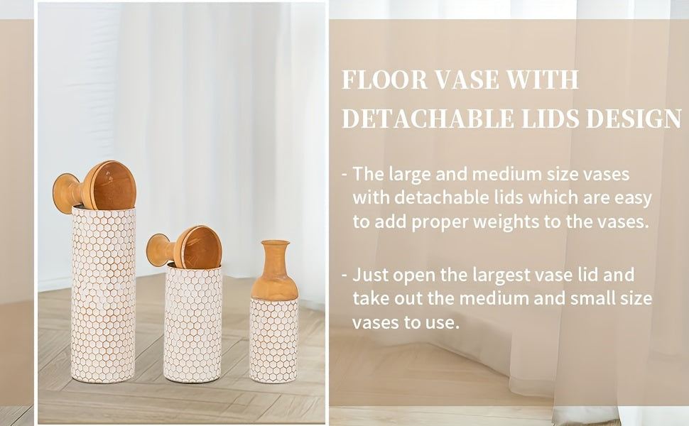 Extra large metal floor vases with detachable lids for versatile decor options