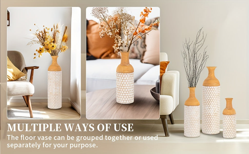 Extra large metal floor vases in various heights with decorative dried flowers for stylish home decor