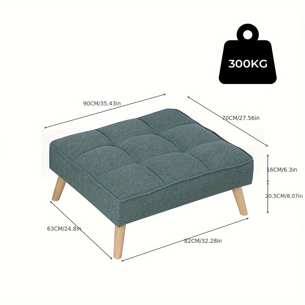 Nutshell tufted linen footstool with wooden legs for stylish and comfortable seating