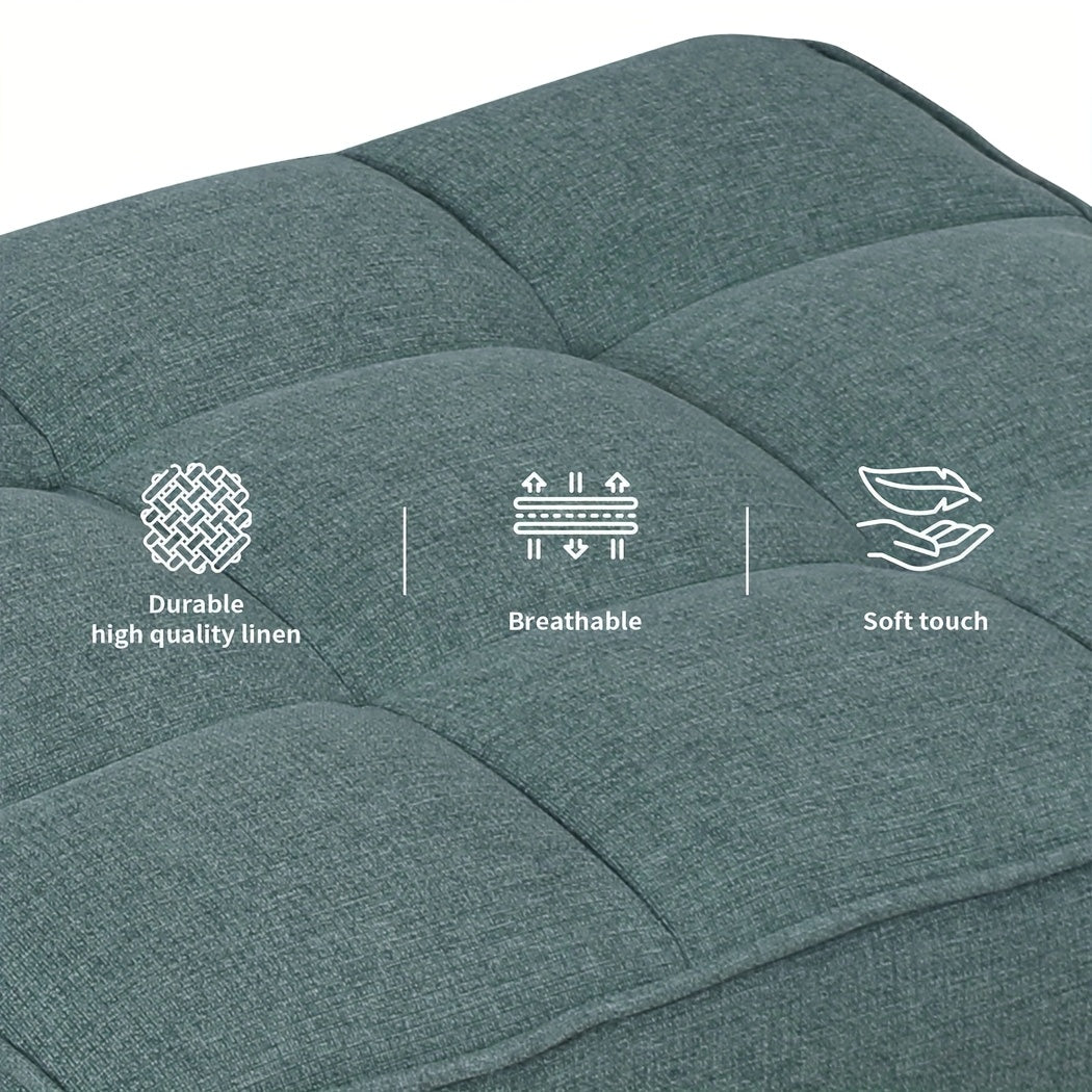 Nutshell tufted linen footstool in teal color, made with durable and breathable fabric for comfort