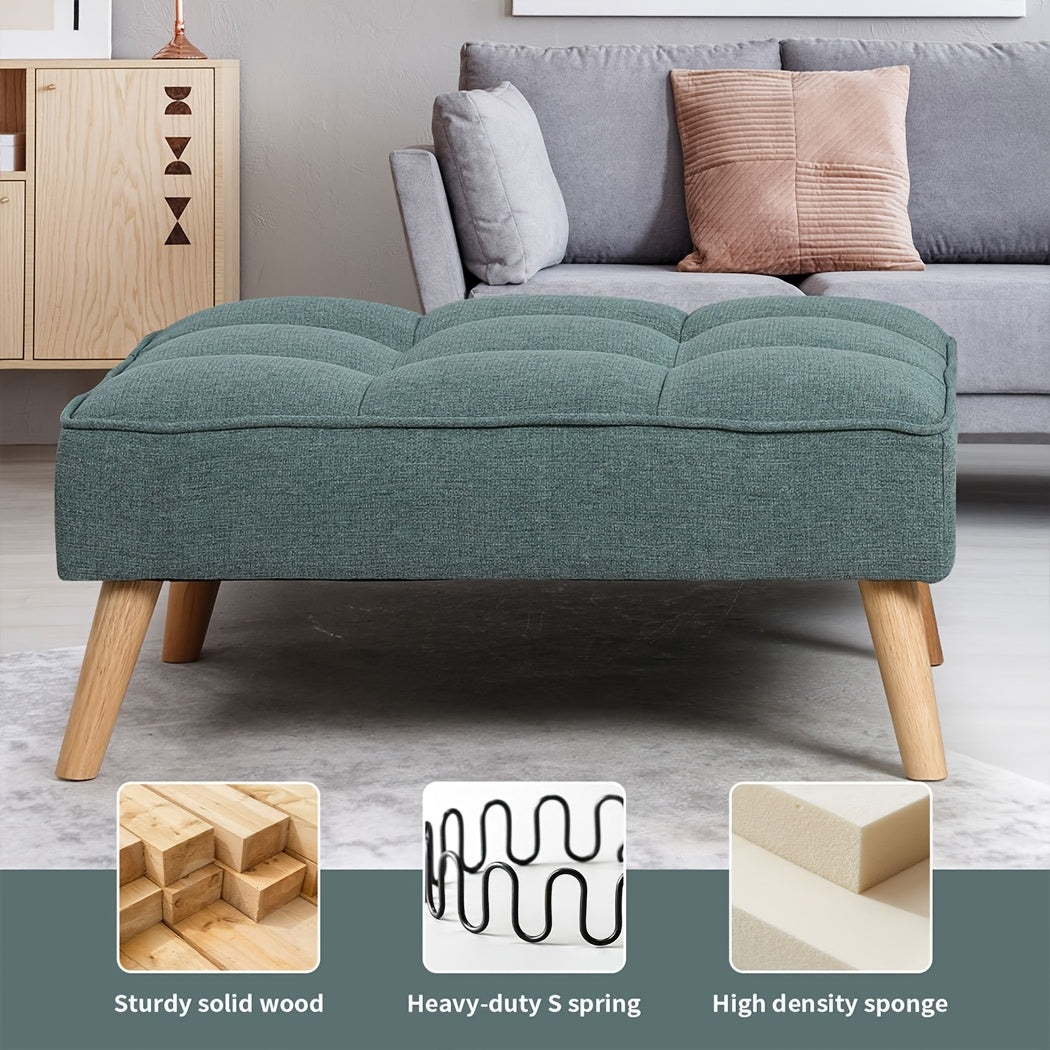 Nutshell tufted linen footstool with sturdy wooden legs and high-density sponge cushioning for comfort
