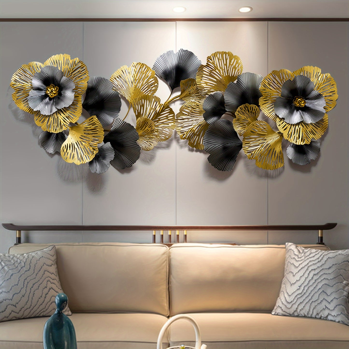 Nutshell 3D floral metal wall art featuring vibrant flowers in gold and black for elegant home decor