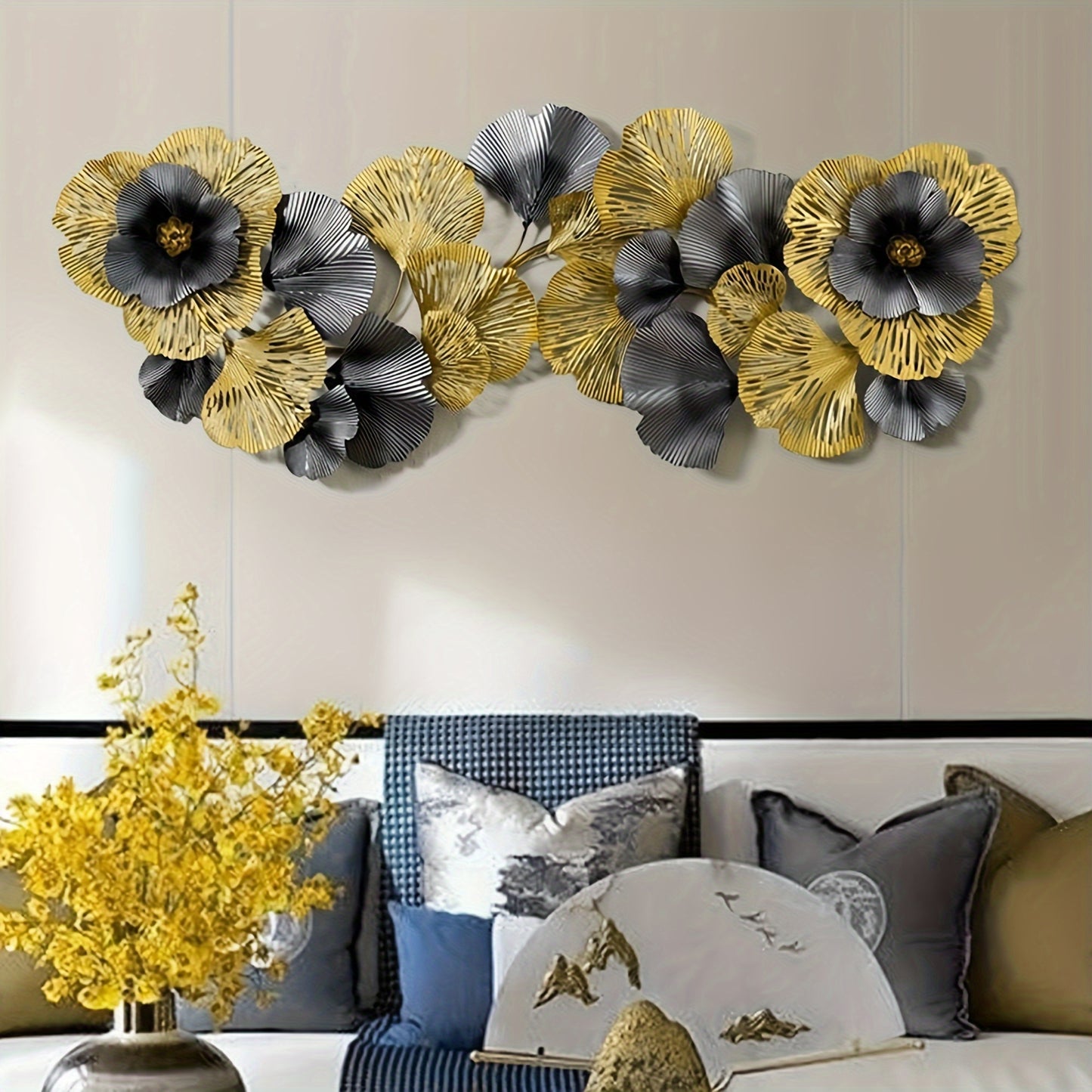 Nutshell 3D floral metal wall art in gold and black for elegant home decor