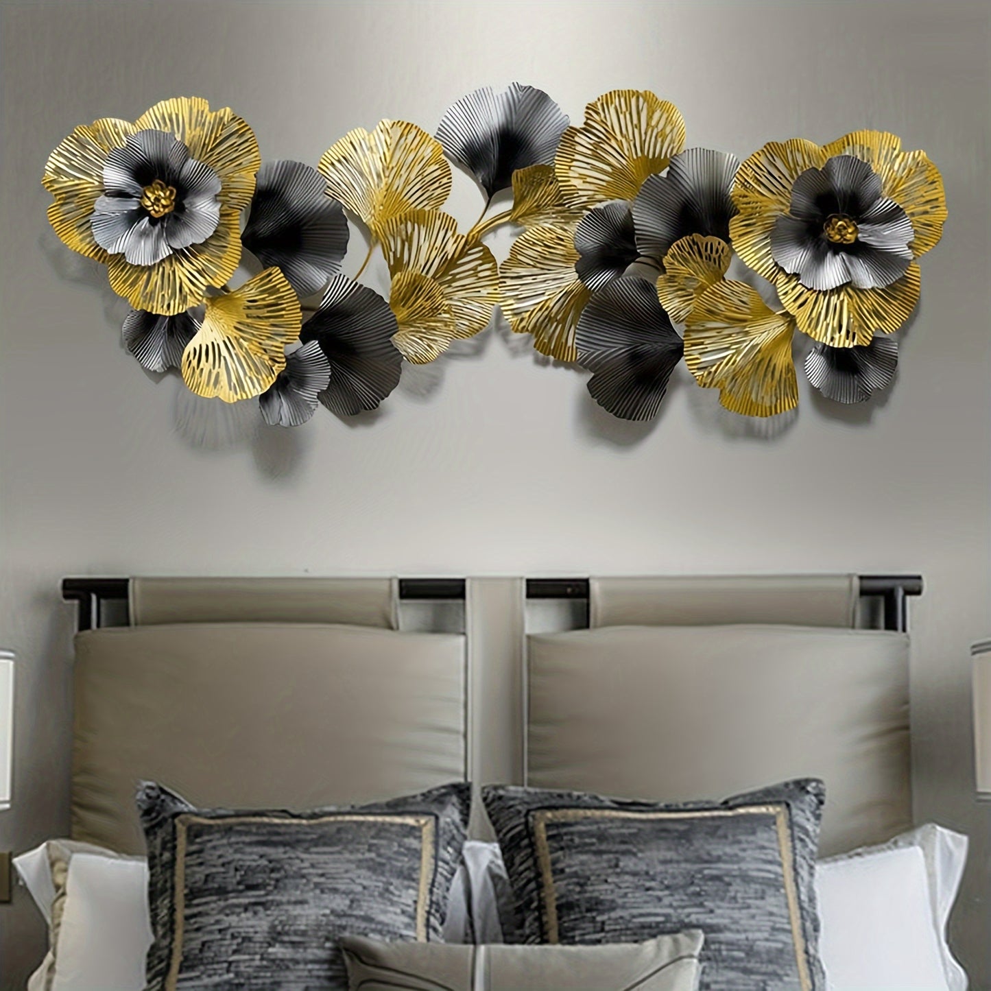 Elegant 3D floral metal wall art in gold and silver colors for stylish home decor