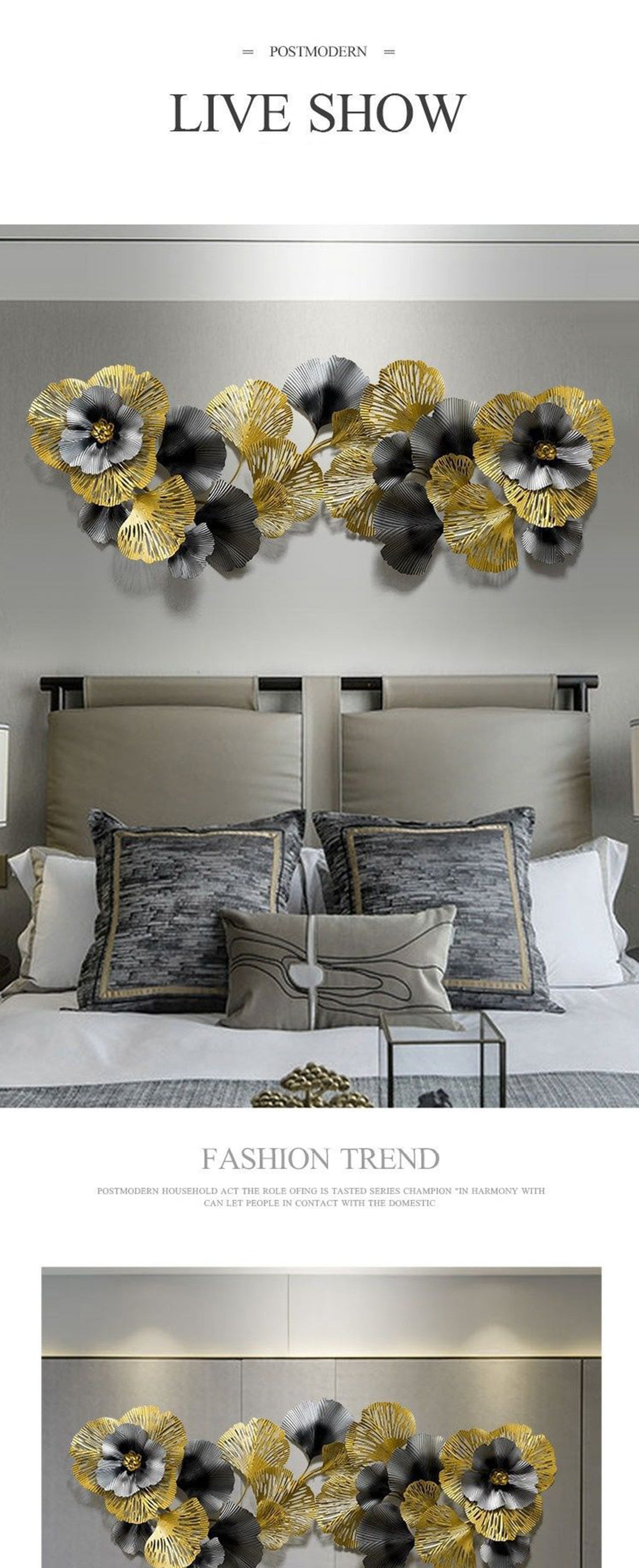 Nutshell 3D floral metal wall art in gold and black for stylish home decor