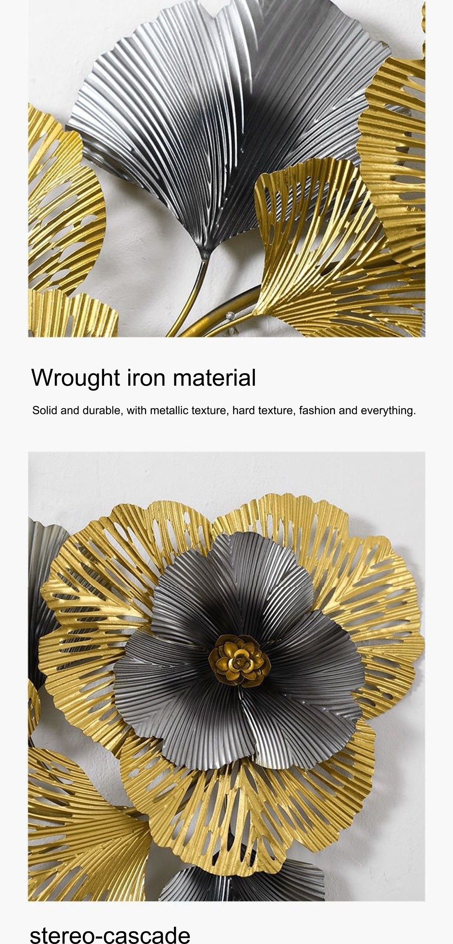 Nutshell 3D floral metal wall art featuring gold and silver tones with intricate details