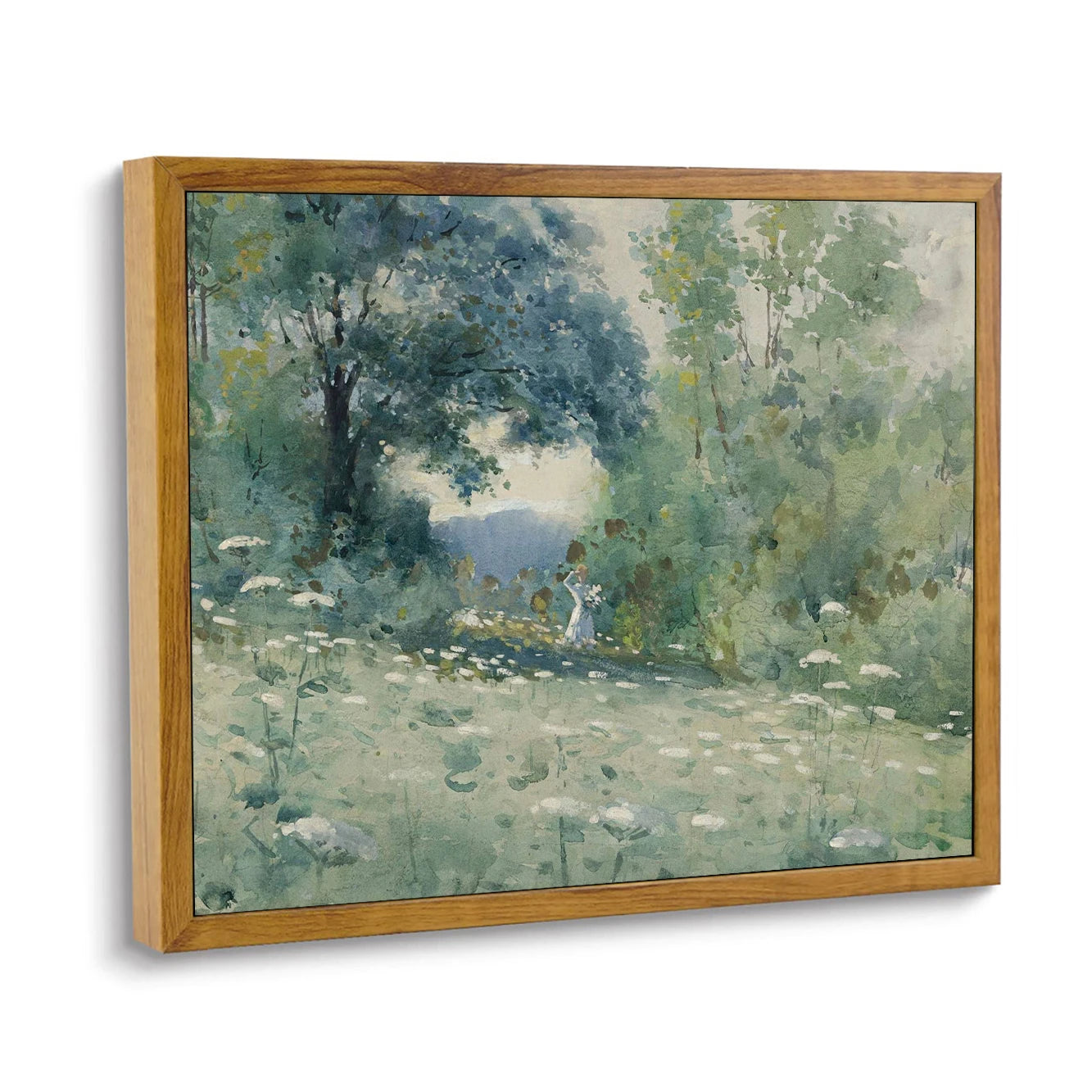 Nutshell flower themed canvas wall art featuring a serene landscape with blooming flowers