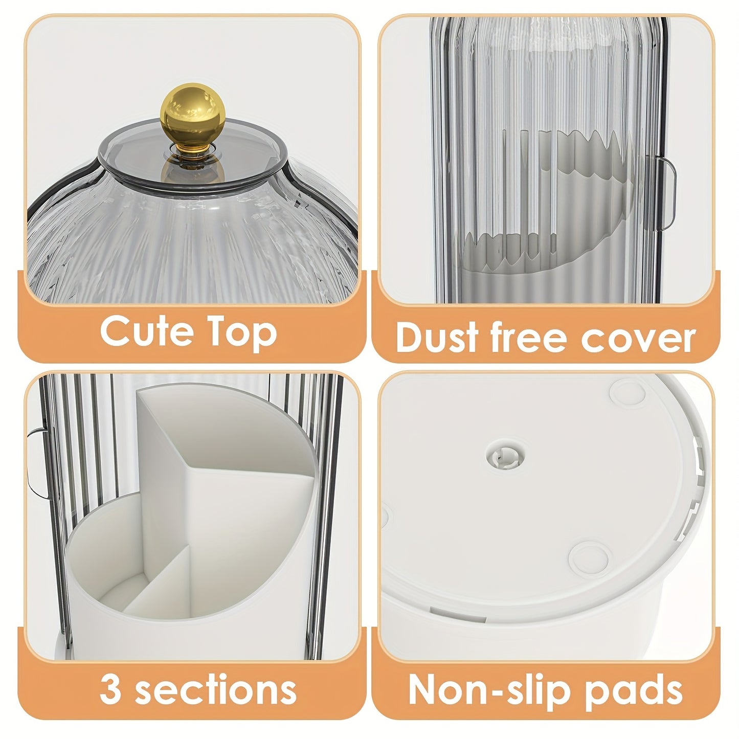 Nutshell functional makeup organizer with brush holder featuring a cute top and three sections for storage