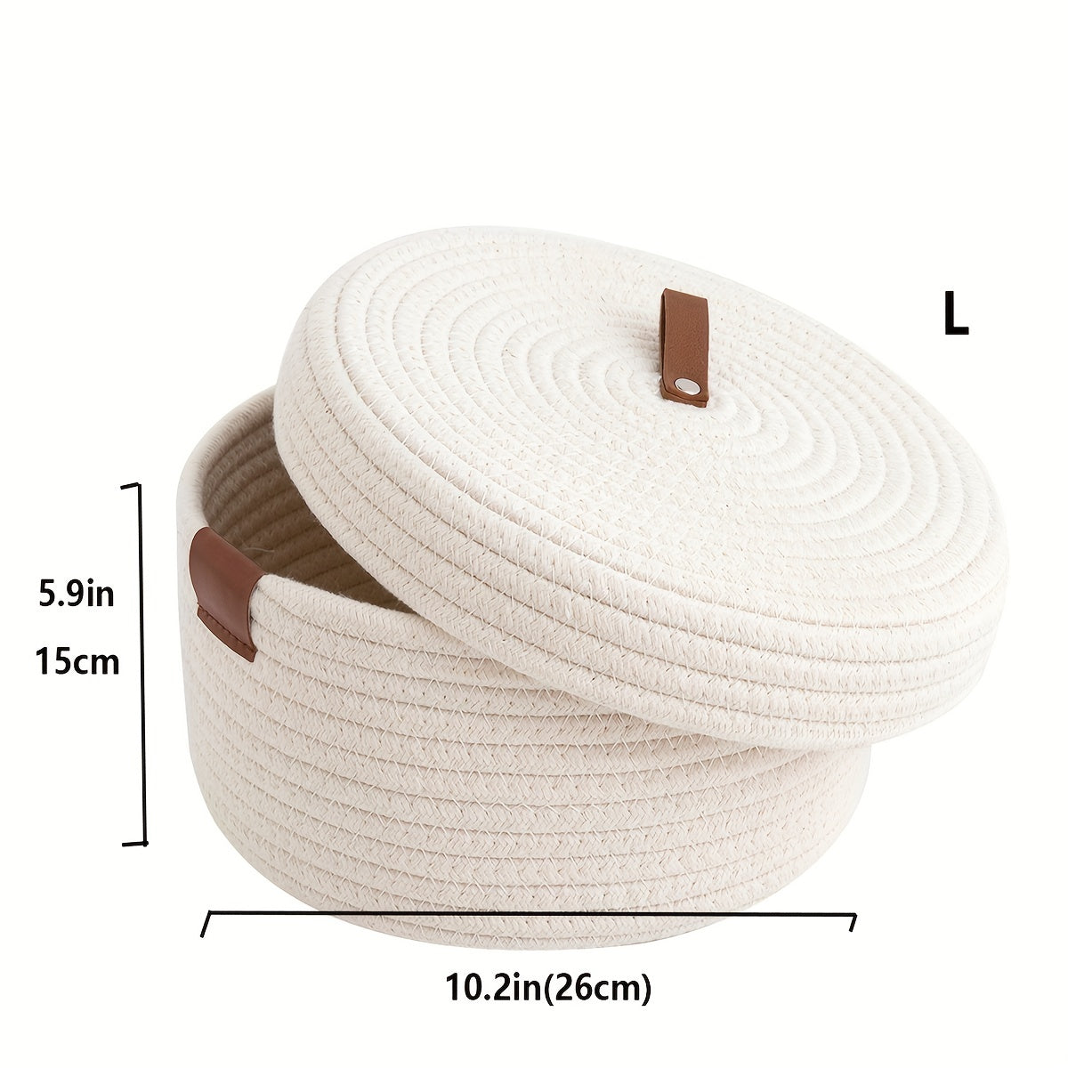 Functional Woven Basket with Lid in Cream Color, Measuring 10.2 inches with 5.9 inch Height