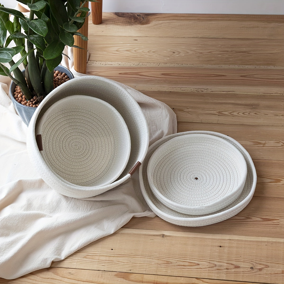 Functional Woven Basket with Lid in White, perfect for organizing and storing items stylishly