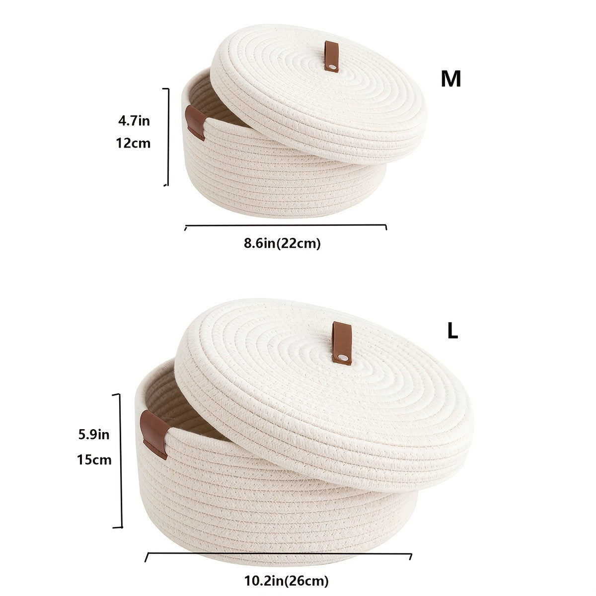 Functional Woven Basket with Lid in Two Sizes, M and L, Perfect for Organizing Home Spaces