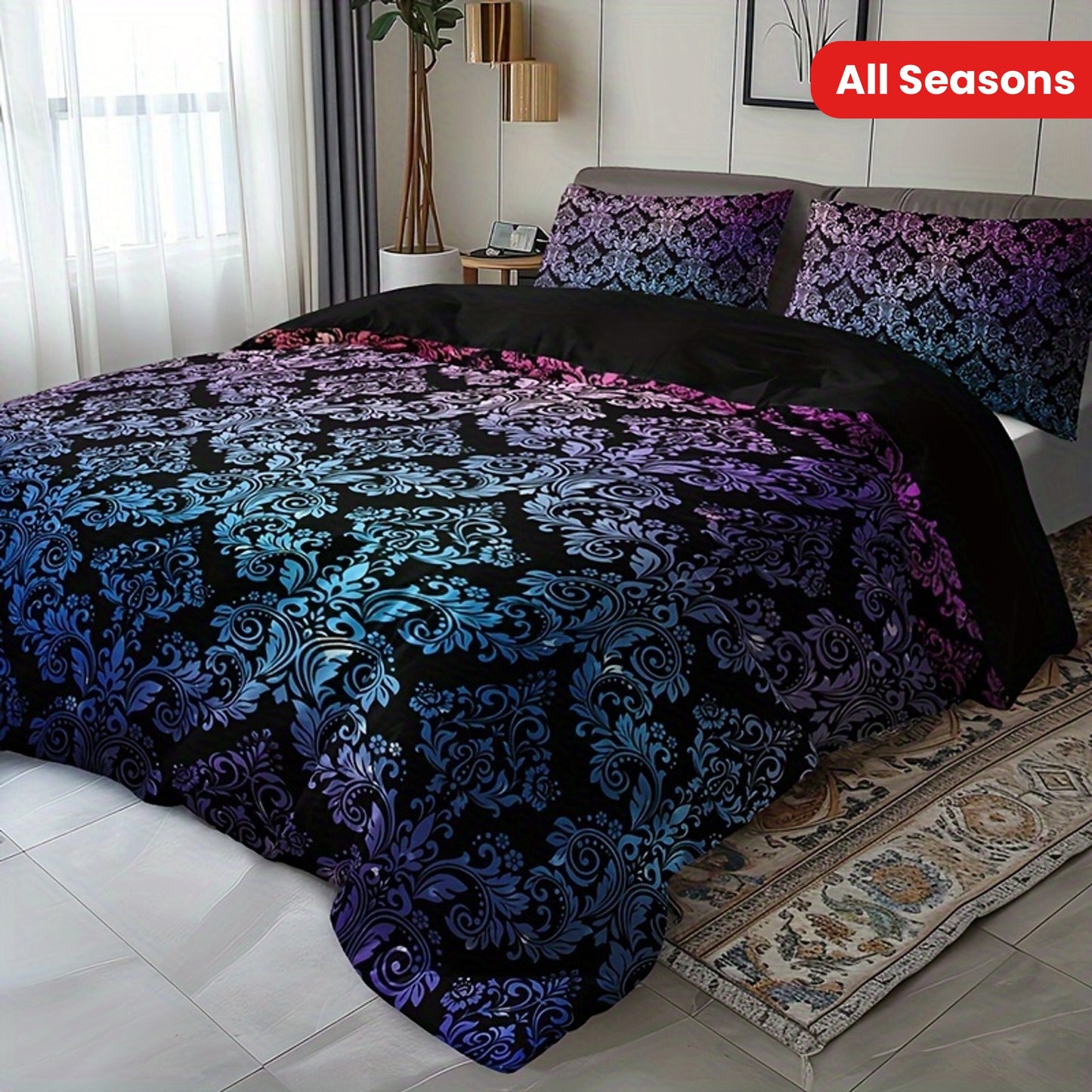 Gradient Mandala Duvet Cover Set in vibrant purple and blue patterns for stylish bedding