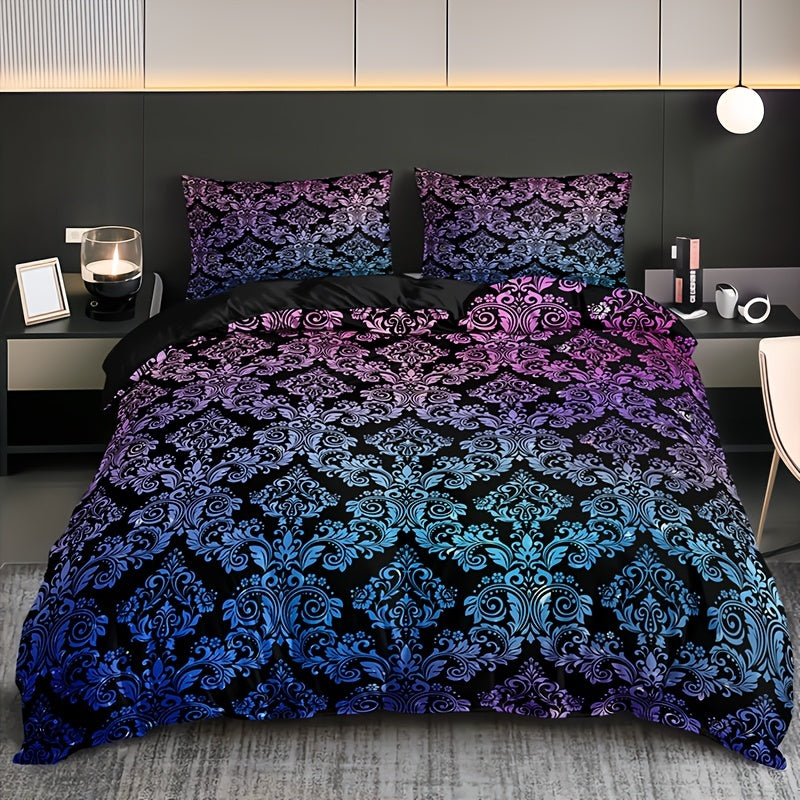 Gradient Mandala Duvet Cover Set featuring a colorful design on a stylish bed with matching pillows