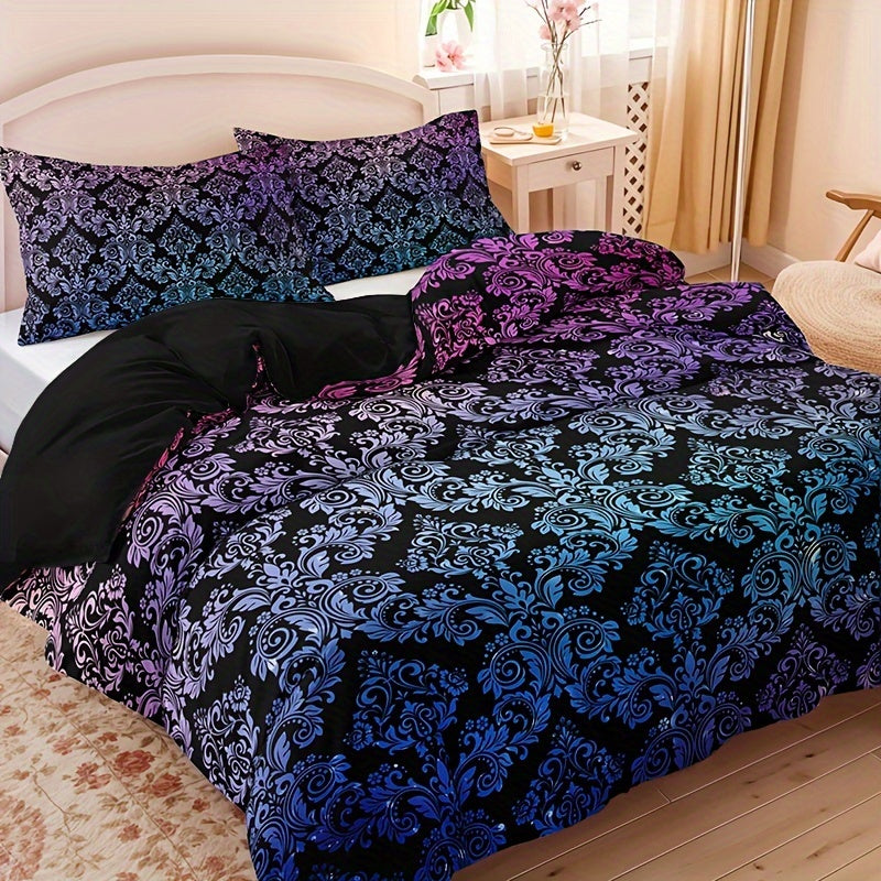 Gradient Mandala Duvet Cover Set in black, purple, and blue with matching pillows for stylish bedding
