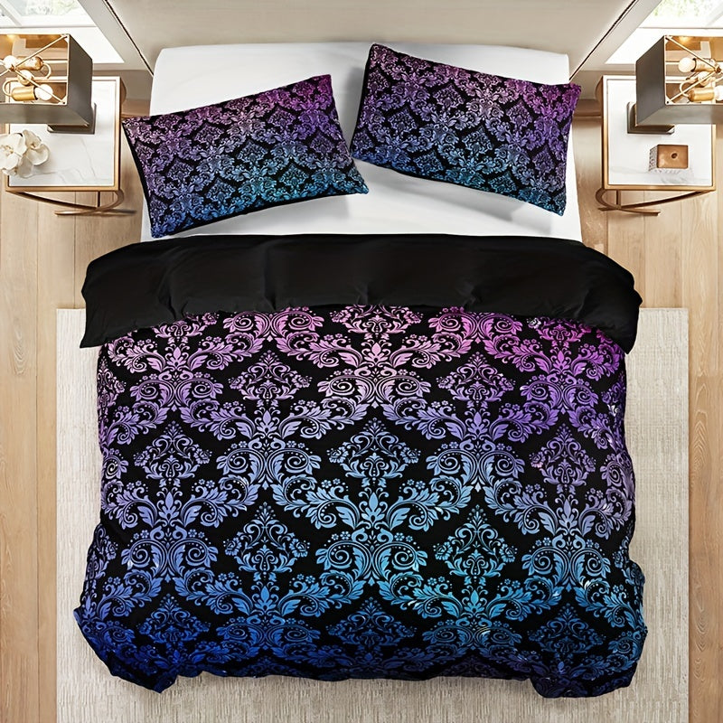 Gradient Mandala Duvet Cover Set with black trim and decorative pillows for a stylish bedroom look