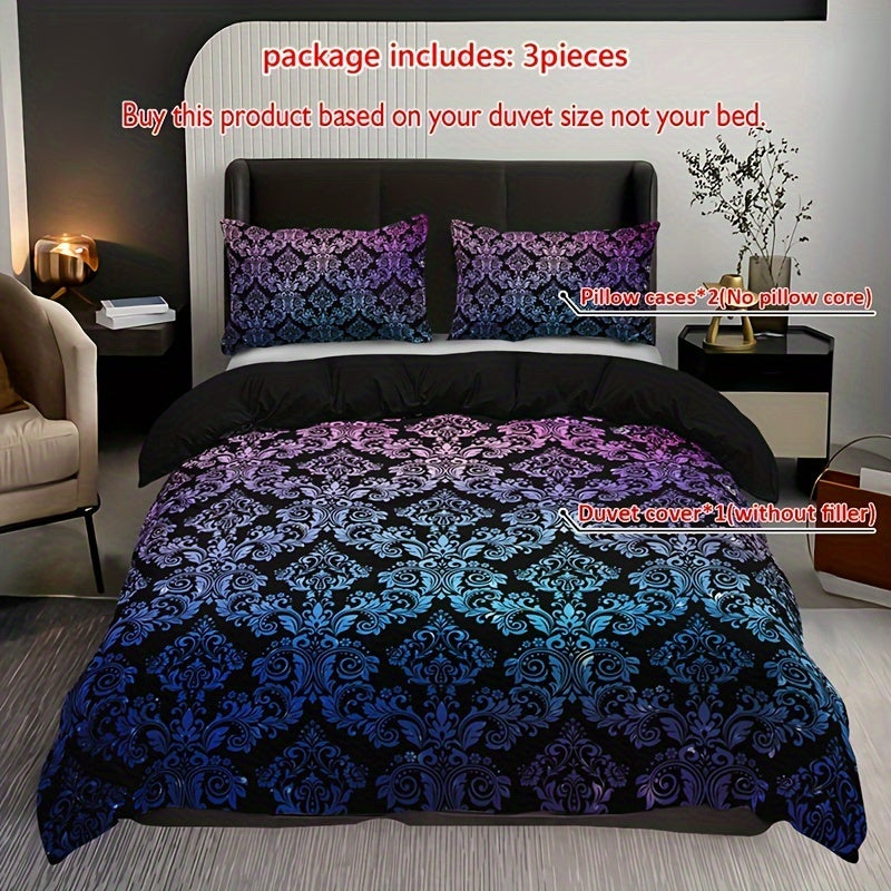 Gradient Mandala Duvet Cover Set featuring a vibrant purple to black design with matching pillowcases